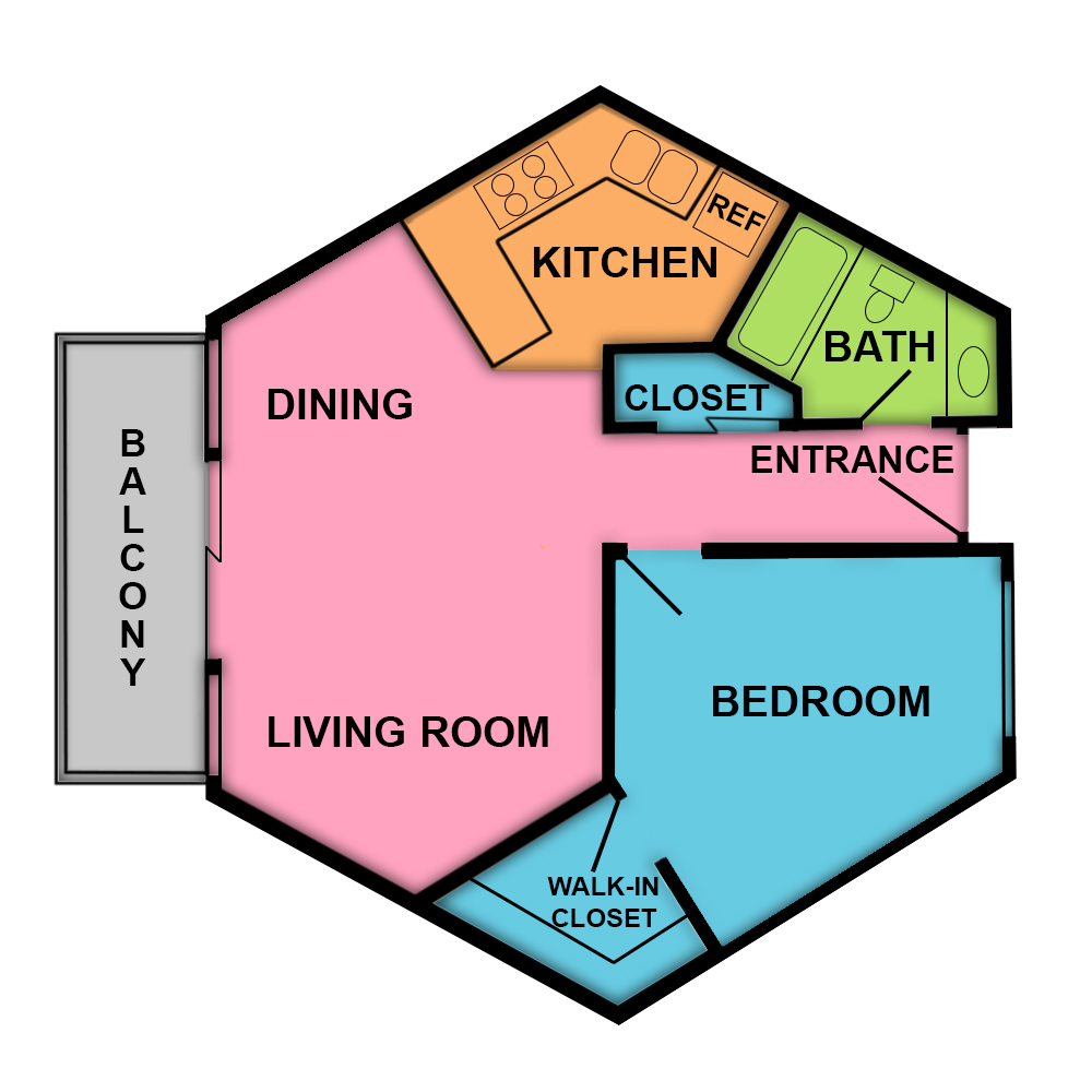 This image is the visual schematic floorplan representation of Plan A at Mountain Shadows Apartments.